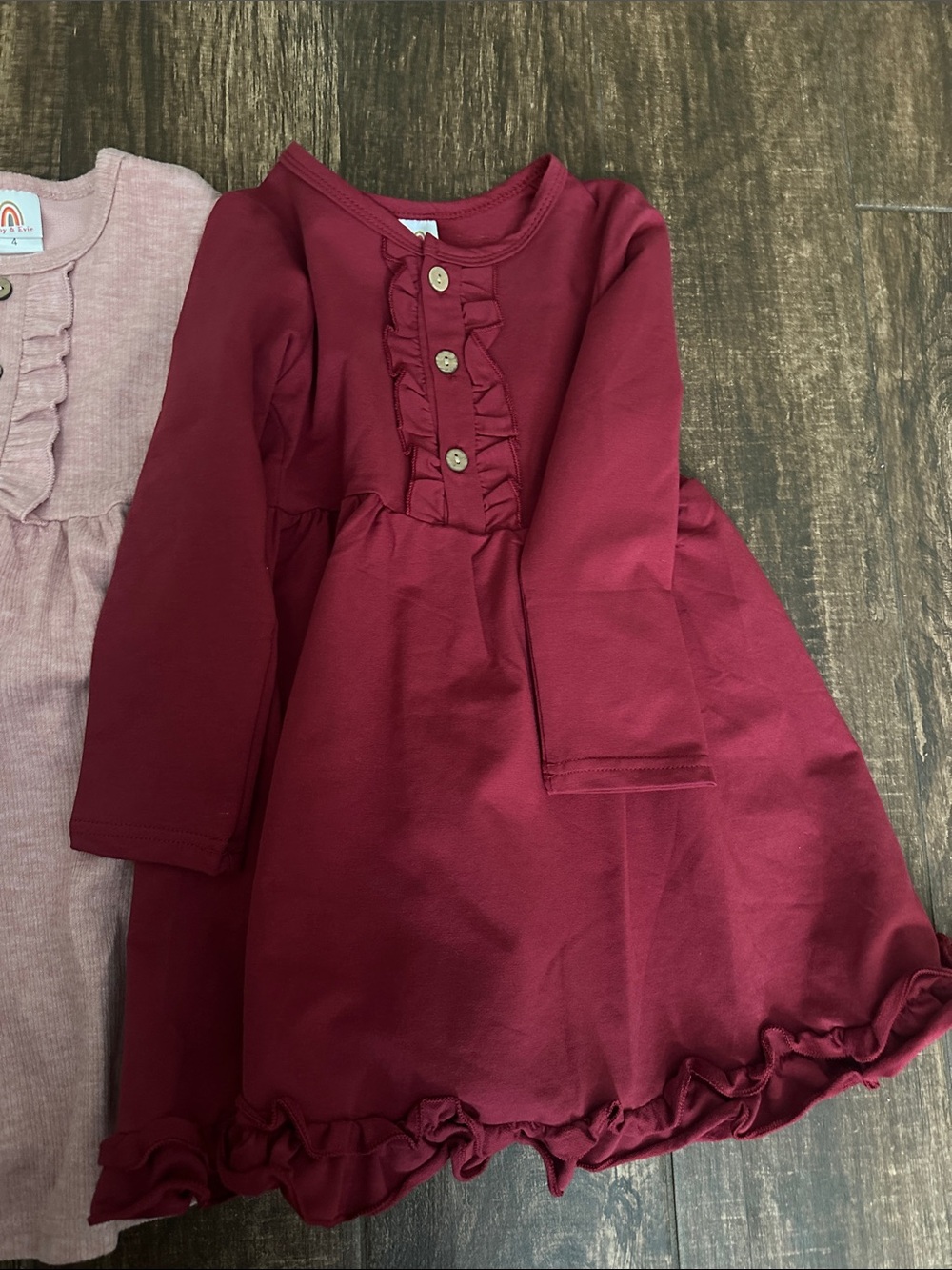 Girls' Ruffle-Trim Long Sleeve Dress - Pink, Green, Red bundle - Picture 2 of 8